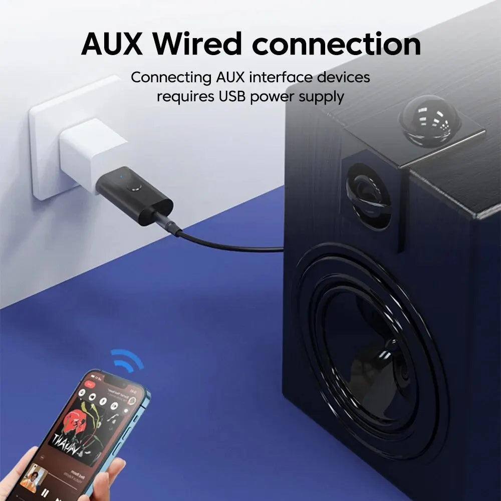 USB 无线蓝牙适配器 5.3 发射器接收器 AUX 3.5 毫米音频适配器适用于家庭车载音乐系统 USB Aux 音乐