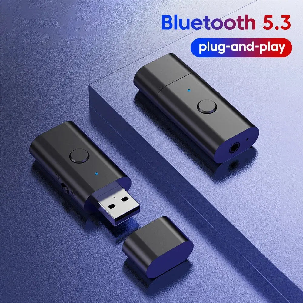 USB 无线蓝牙适配器 5.3 发射器接收器 AUX 3.5 毫米音频适配器适用于家庭车载音乐系统 USB Aux 音乐