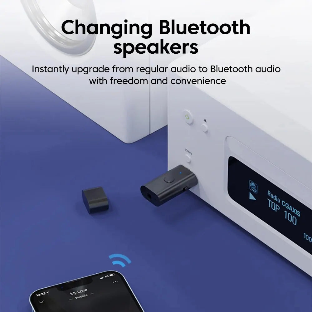 USB 无线蓝牙适配器 5.3 发射器接收器 AUX 3.5 毫米音频适配器适用于家庭车载音乐系统 USB Aux 音乐