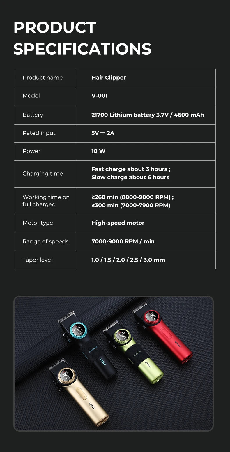 VGR Hair Trimmer Professional Hair Cutting Machine Barber Hair Clipper Adjustable Haircut Machine 9000 RPM Trimmer for Men V-001