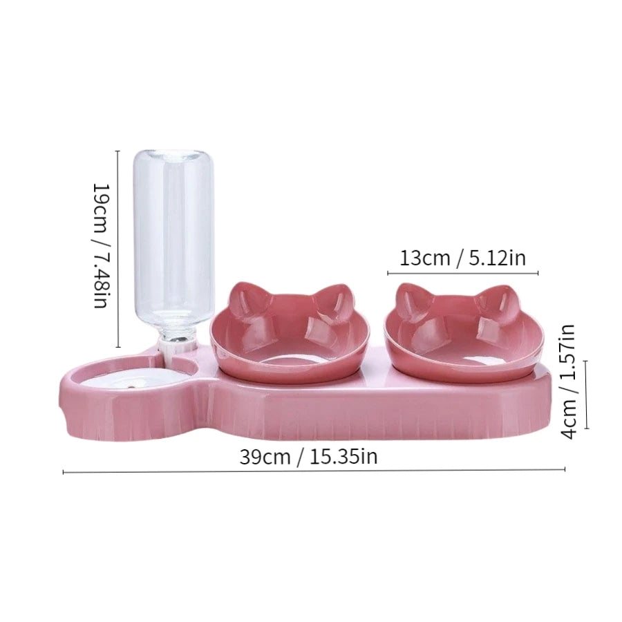 Cat Food Bowl Pet Automatic Feeder Water Dispenser Dog Cat Food Container Drinking Dish Anti Slip Double Bowl