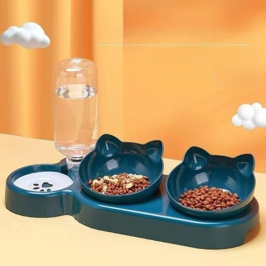 Cat Food Bowl Pet Automatic Feeder Water Dispenser Dog Cat Food Container Drinking Dish Anti Slip Double Bowl