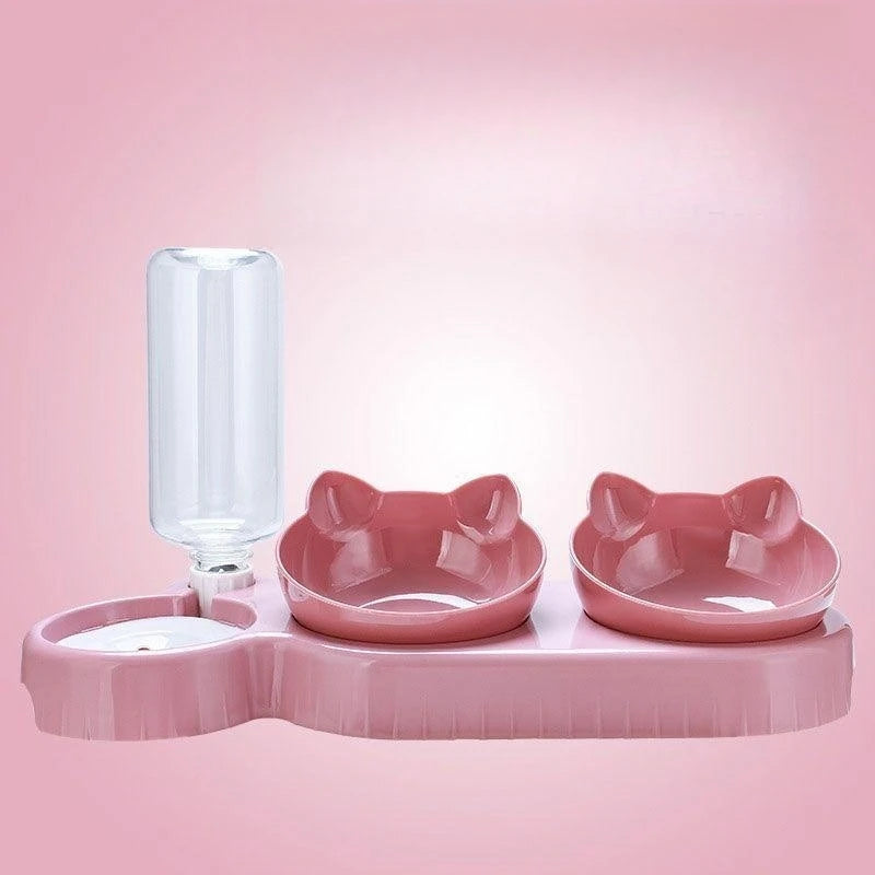 Cat Food Bowl Pet Automatic Feeder Water Dispenser Dog Cat Food Container Drinking Dish Anti Slip Double Bowl