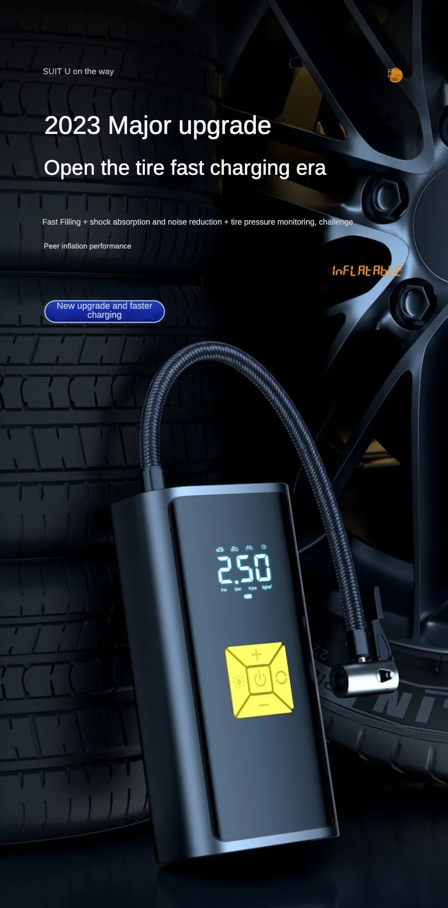 Pneumatic pump for automobiles, air compressor, air pump, portable tire inflator, electric motorcycle pump, air compressor for a