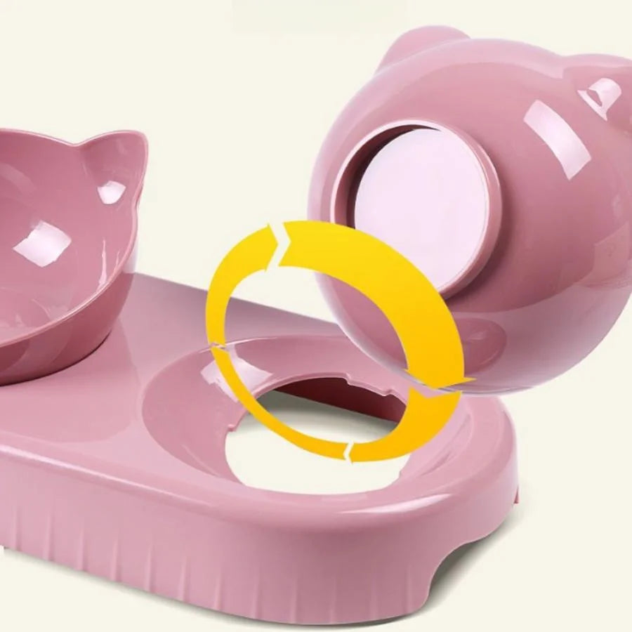 Cat Food Bowl Pet Automatic Feeder Water Dispenser Dog Cat Food Container Drinking Dish Anti Slip Double Bowl